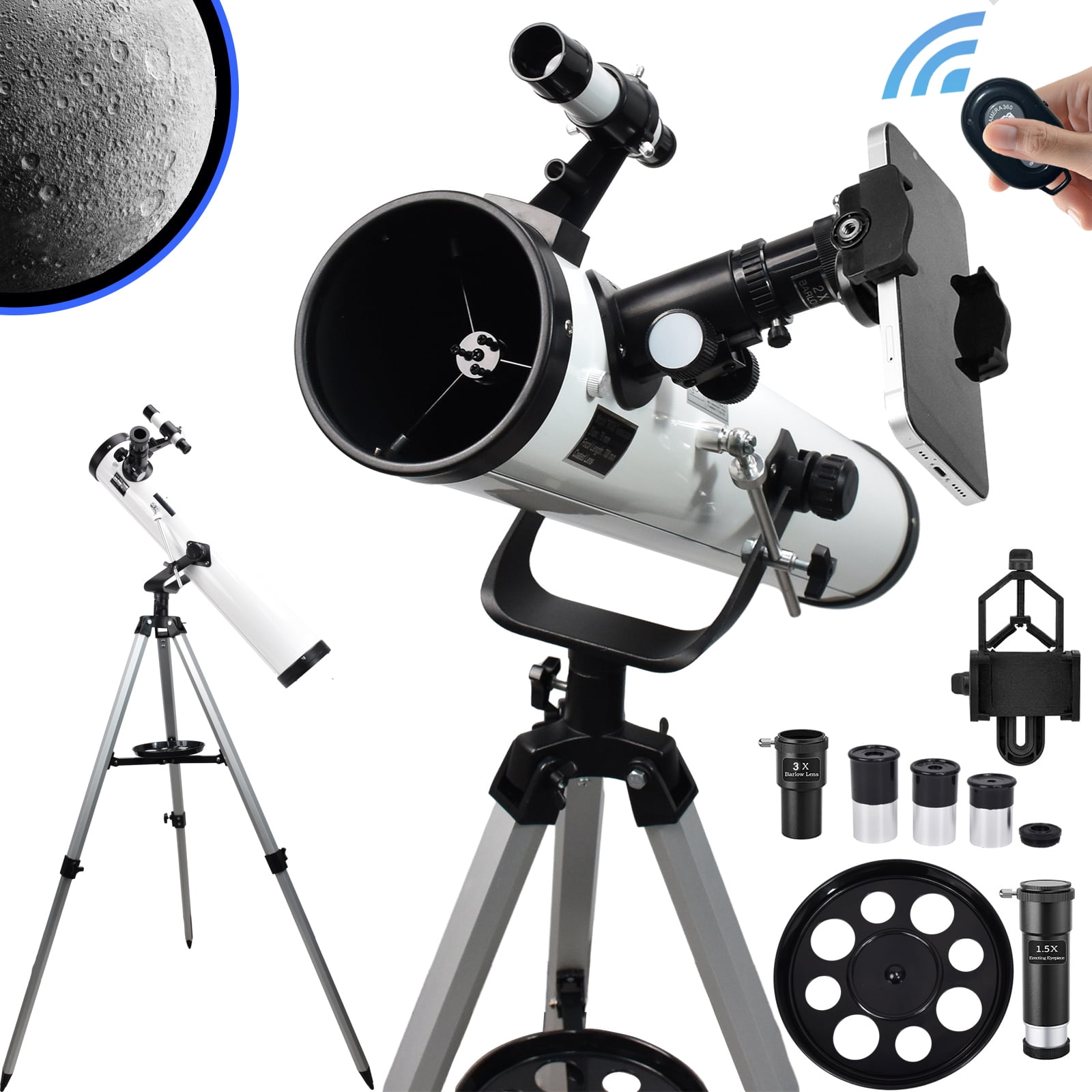 iMeshbean Reflector Telescope, 76mm Aperture 700mm Focal Length Astronomical Reflector Telescopes (35X-350X) for Adults and Kids-with 3 Eyepieces, 2X Barlow Lens,1.5X Erect Mirror, Moon Filter