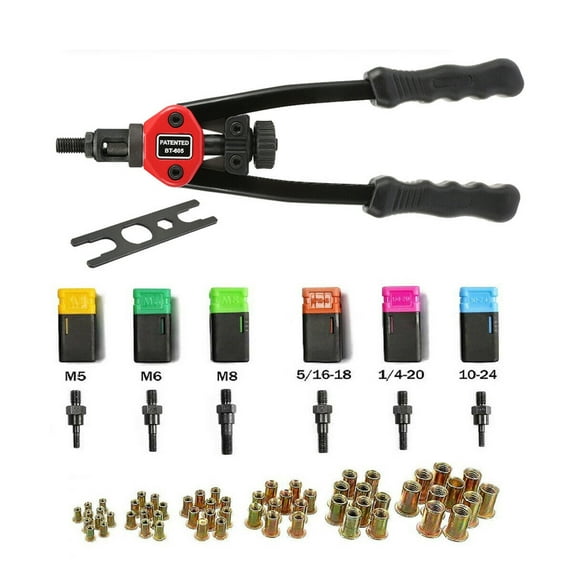iMeshbean Rivet Gun Kit Rivnut Thread Setting Tool Nut Setter NutSert Metric SAE Rivet, 60pcs Nuts, 6 Mandrel (No box)