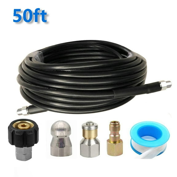 iMeshbean Sewer Line and Drain Jetter Kit, 1/4" x 50' Hose with Sewer Nozzle and Adapters