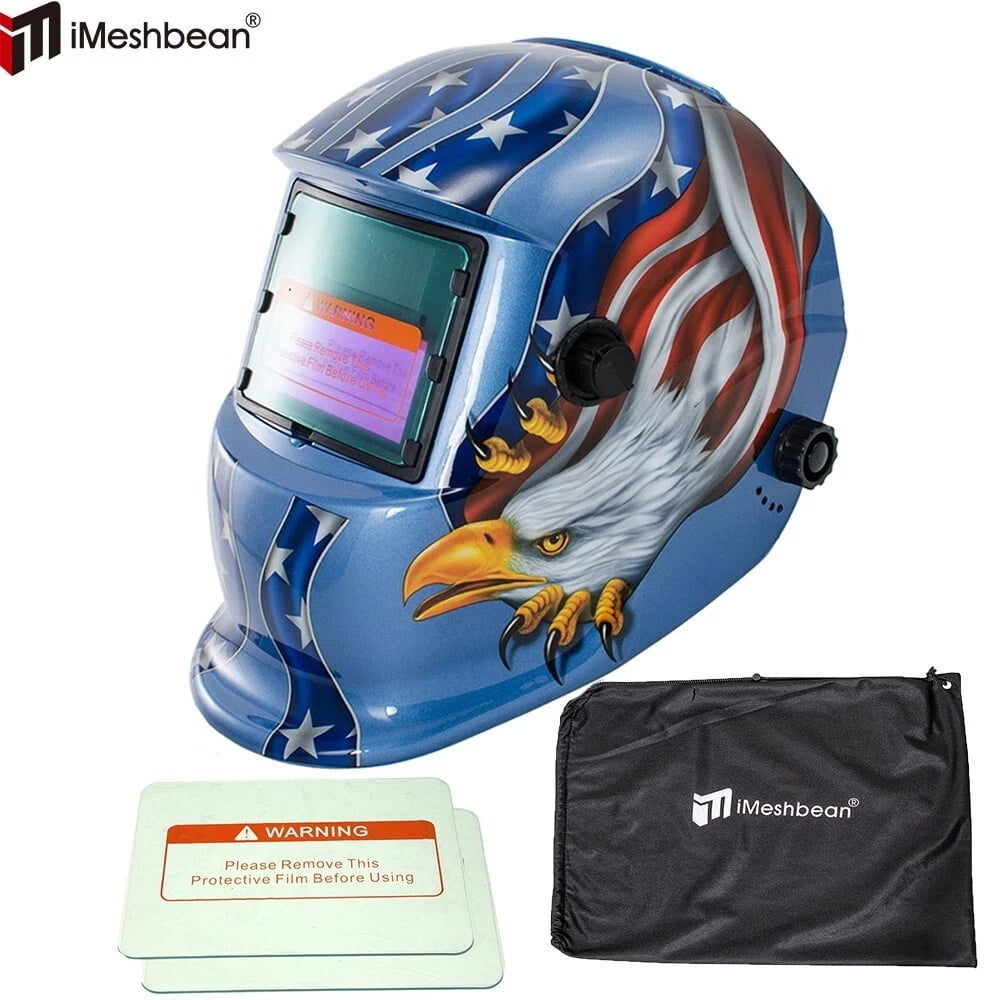 iMeshbean Pro Auto Darkening Welding Helmet, Solar Powered Grinding Hood, Arc Tig Mig Mask with 2 Lens & Bag
