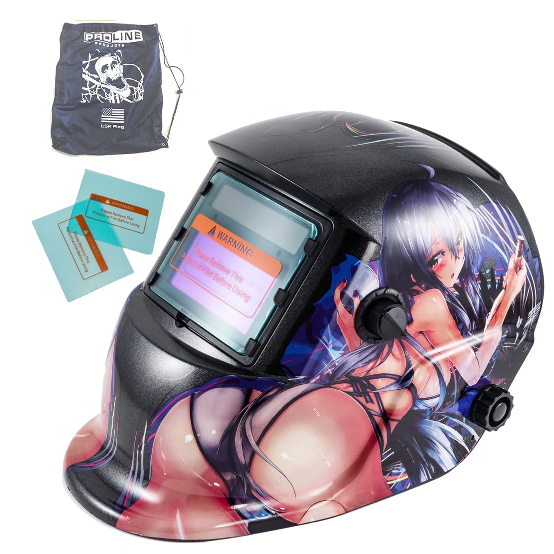 iMeshbean Solar Powered Welding Helmet Auto Darkening Hood PP Material with Adjustable Shade,Storage Bag for Mig Tig Arc Welder Mask,Hot Girl