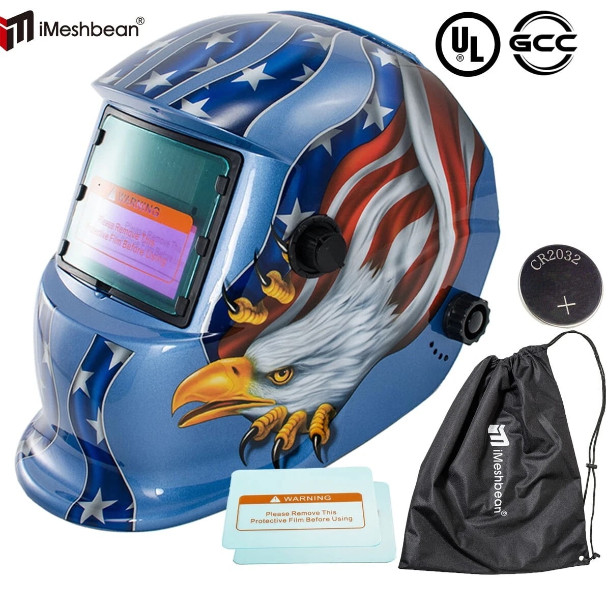 iMeshbean Solar Auto Darkening Welding Helmet w/ Auto Darkening Hood, Arc Tig Mig Mask, Grinding Welder Mask + Bag
