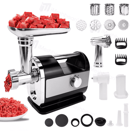iMeshbean Stainless Steel Meat Grinder, 3200W Max Electric Meat Grinder, Sausage Stuffer with Sausage Tubes, Food Grinder with 3 Slicerm, Heavy Duty Meat Mincer Machine for Home & Kitchen Use