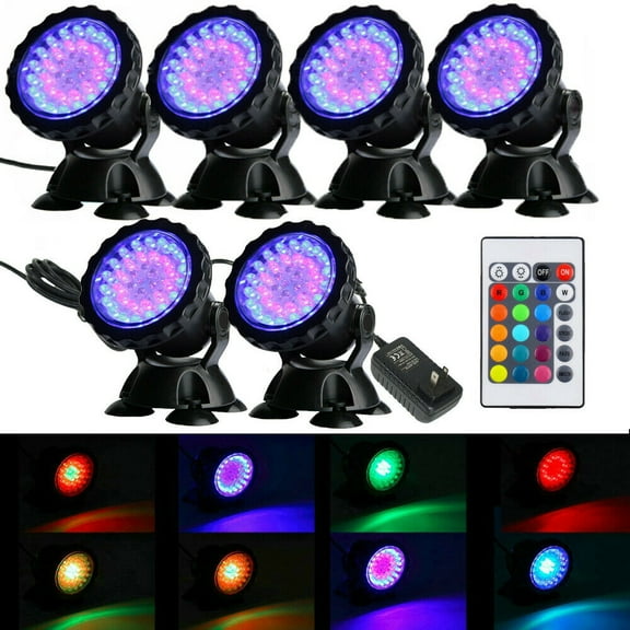 iMeshbean Submersible 36 LED RGB Pond Spot Lights Underwater Pool Fountain IP68: 6 lights + IR Remote