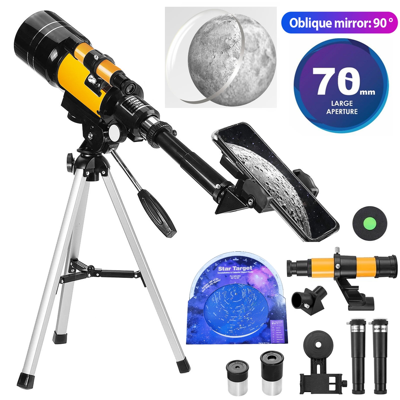 Professional 70mm Astronomical Telescope - Portable Set With Tripod, Lens, Phone Adapter - View #8