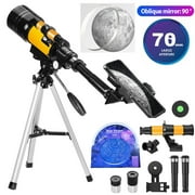 iMeshbean Telescope 70mm Aperture 300mm - for Kids & Adults Astronomical Refracting (15X-150X) Portable Travel Telescope with Finder Scope, Tripod Phone Adapter, Yellow