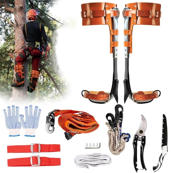 iMeshbean Tree Spikes Set with 2 Steel Tree Climbing Gear, Adjustable Height Pole Climbing Spurs