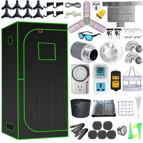 iMeshbean Upgraded 2FTx4FT Complete Grow Tent Kit With Grow Light Grow Tent System, Full Spectrum LED Grow Light Grow Tent Fan, With Hook, Flange, Timer, Carbon Filter, Thermostat