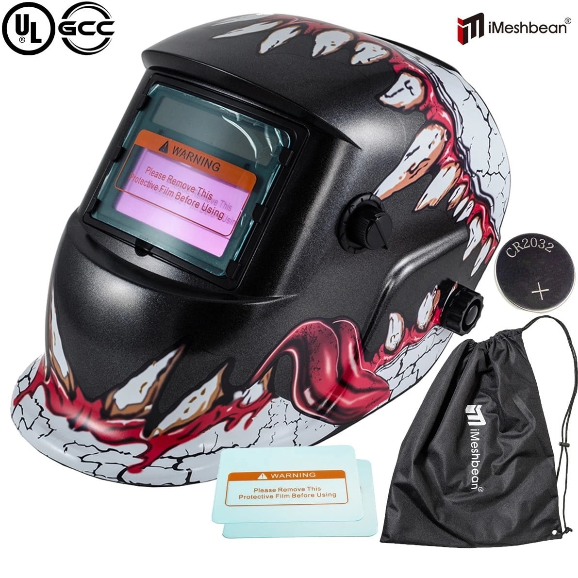 iMeshbean Solar Auto Darkening Welding & Grinding Helmet Arc Tig Mig Welder Mask Hood with 2 Lens + Bag
