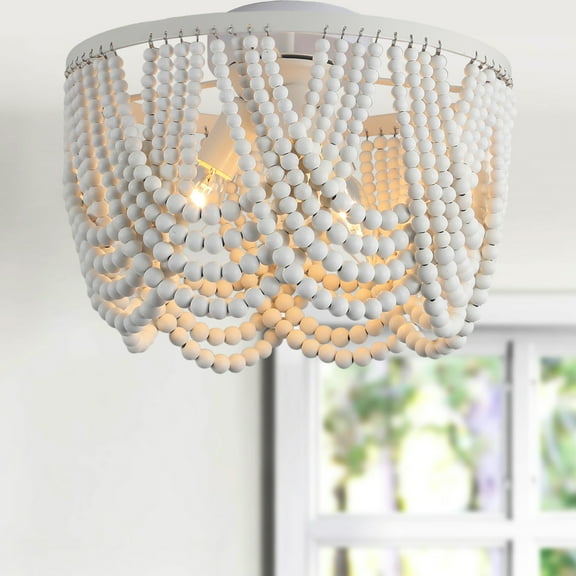 Imeshbean 3-Light Boho Wooden Draped Bead Chandelier