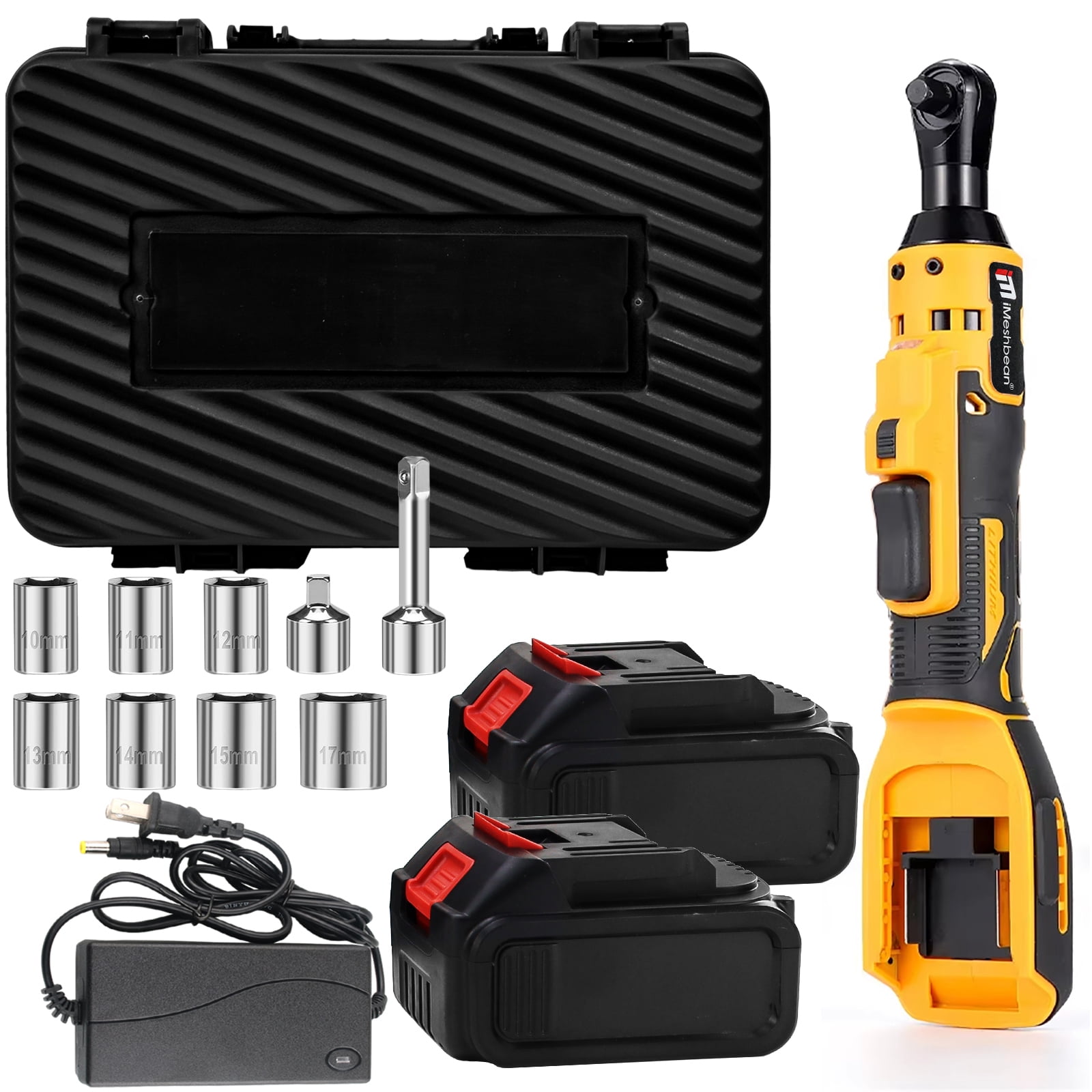 iMesheban 21V Electric Cordless Ratchet 3/8" &1/4" Right Angle Wrench Impact Power Tool w/2 Battery