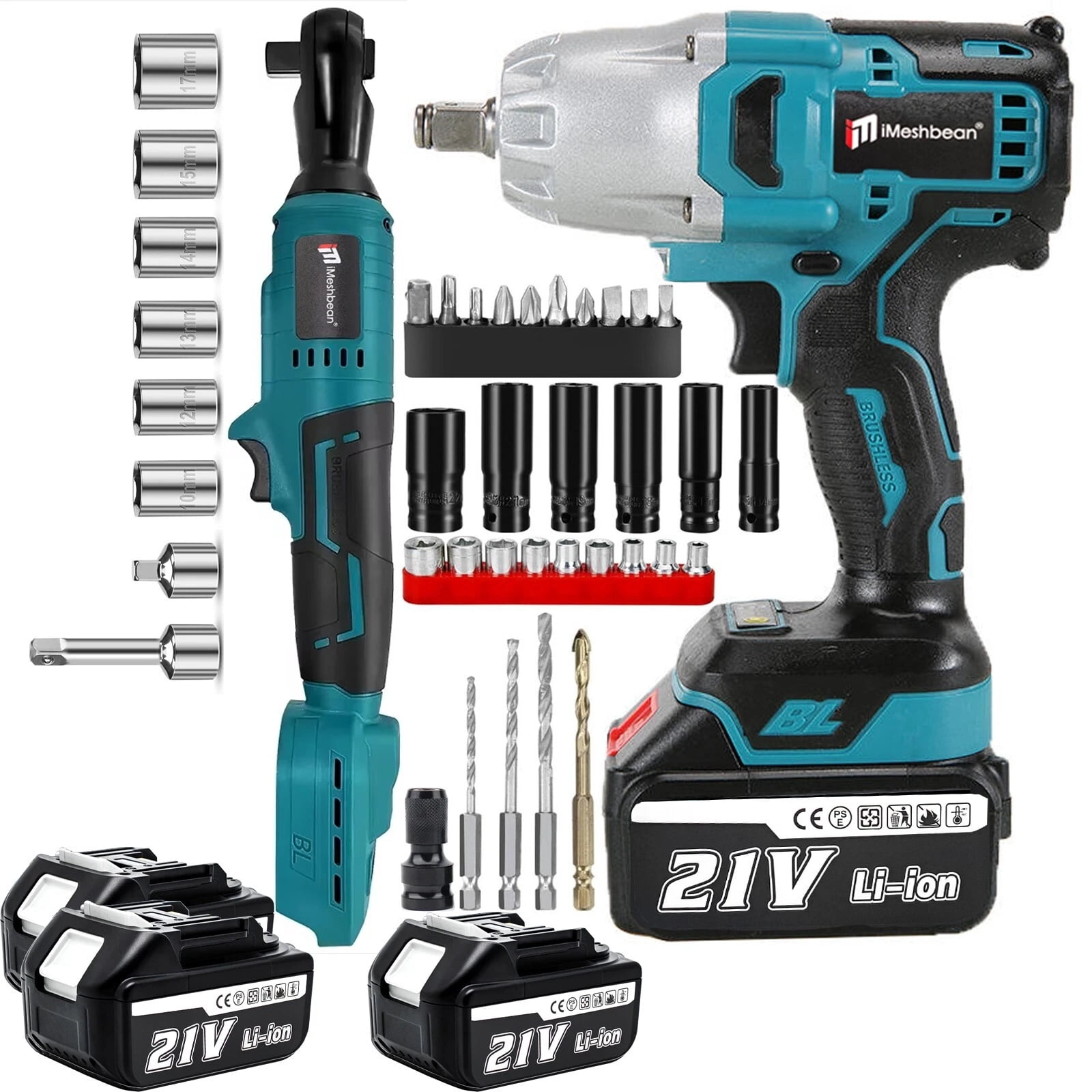 iMesheban 3/8" Brushless Electric Cordless Ratchet & 1/2" High Torque Drill Impact Wrench Impact Power Tool