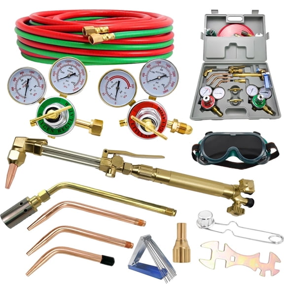 iMesheban Oxygen Acetylene Gas Cutting Torch Regulator Welding Kit w/15' Hose Glasses Case
