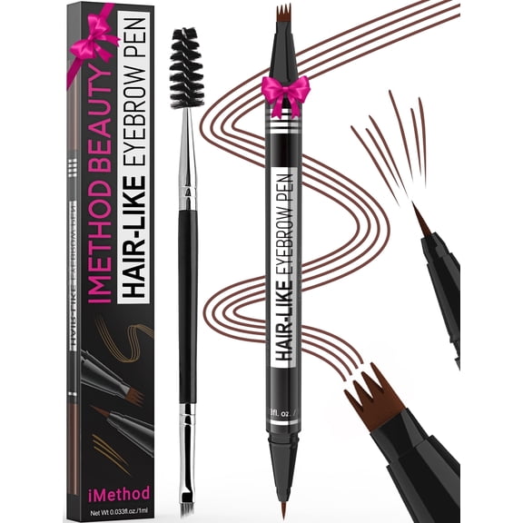 iMethod 2-in-1 Eyebrow Pen, 4-Fork-Tip & Precise Brush-Tip for Natural Hair-Like Brows, Long-Lasting with Eyebrow Spoolie Brush, Reddish Brown