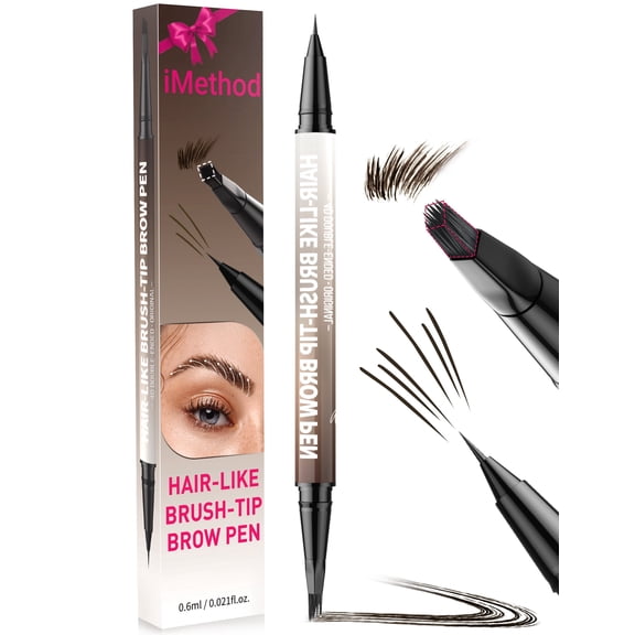 iMethod 2-in-1 Eyebrow Pencil & Eyeliner, Dual-Ended Brush-Tip Microblading 4D Hair-Like Brow Pencil for Women, Long Lasting Waterproof Eyebrow Pen with Eyebrow Brush, Black Brown