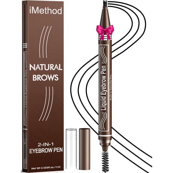 iMethod Microblading Eyebrow Pen - 2-in-1 Dual-Ended Eye Brow Pencils for Women with 3-Fork-Tip and Spoolie Brush Create Natural Hair-Like Defined Brows, Last All-Day, Black Brown