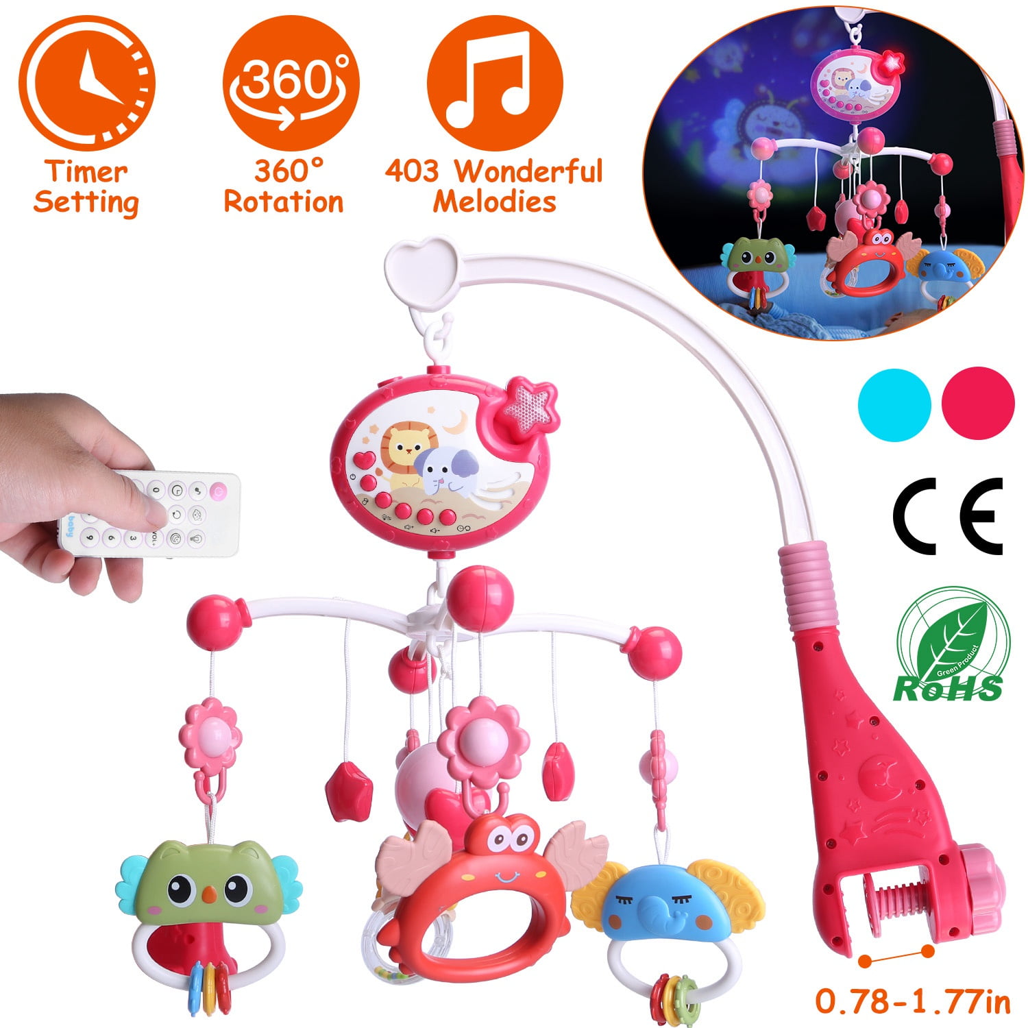 iMonTEK Baby Musical Crib Bed Bell Rotating Mobile Star Projection