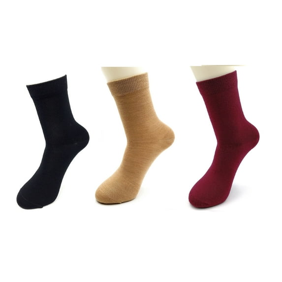 iMongol 3 Pairs Pure Worsted Combed Merino Wool Women Woman Men Man Dress Breathable Socks(3 Pair, Black/Camel/Blue, US 5-10)
