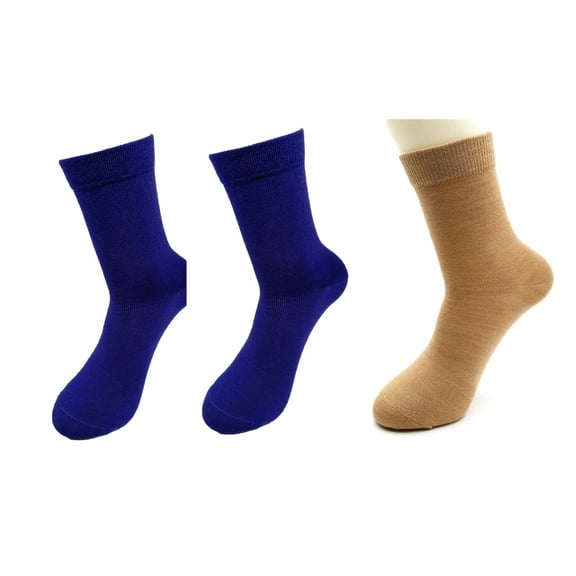 iMongol 3 Pairs Pure Worsted Combed Merino Wool Women Woman Men Man Dress Breathable Socks(3 Pair, Blue/Blue/Camel, US 7-12)
