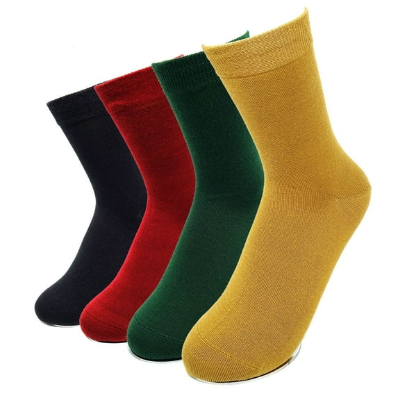 iMongol 4 Pairs Mercerized Merino Wool Women Woman Men Man Thin Breathable Dress Casual Socks(4 Pairs, mix Black/Green/Yellow/Red, US 5-10)