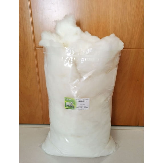 iMongol Carded Lambs Wool Stuffing Batting for Needle Felting, Knitted Toys, Crafts, Bright Creations, Pillow Filler, Stuffed Animals, Cushions,Super Clean Fine, Natural White(1lb)