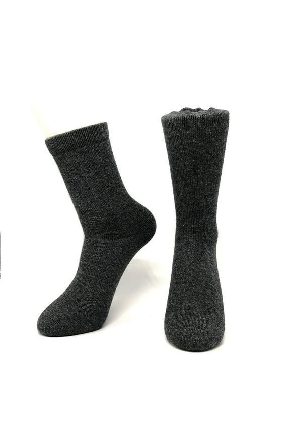 Pure Merino Wool Thick Unisex Men Women Crew Mid Calf Causal Socks, Smooth Toes and Heel Sewed by Handwork (US 5-10, Dark Grey)