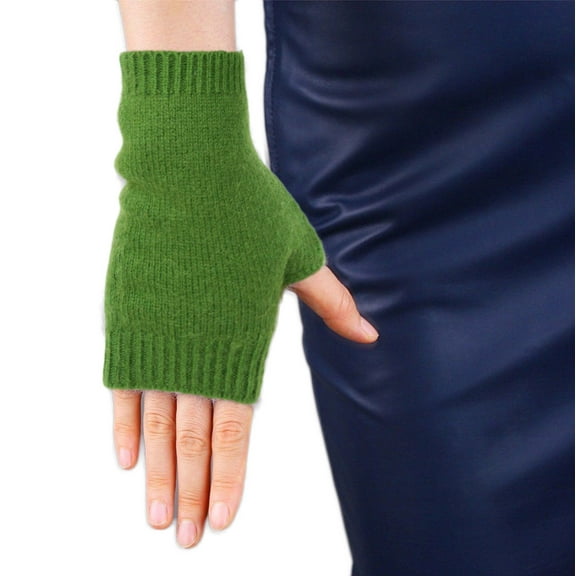 iMongol Pure Merino Wool Women Men Unisex Fingerless Mittens Gloves Half Fingers, Thumb Hole Thick 3ply Yarn (Green)