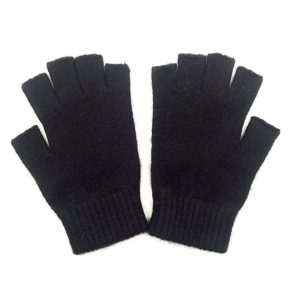iMongol Pure Wool Mens Half Fingers Mid Fingerless Gloves Mittens For Women Men (Black)
