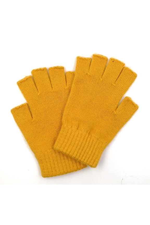 Pure Wool Mens Half Fingers Mid Fingerless Gloves Mittens For Women Men (Yellow)