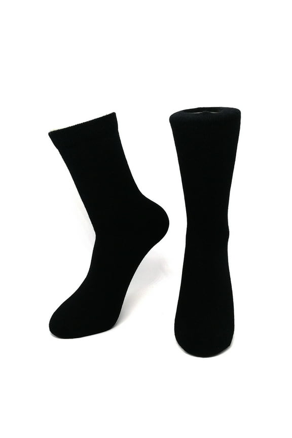 Women Men Unisex Pure Merino Wool Crew Mid Calf Causal Socks, Smooth Toes and Heel Sewed by Handwork (US 5-10, Black)