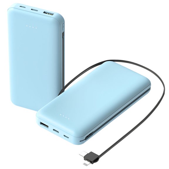 Imountek 10000mAh Power Bank Portable Phone Charger with LT & Type-C Double-ended Cable Type-C USB Cable Fit for IOS Phone 14 and Android