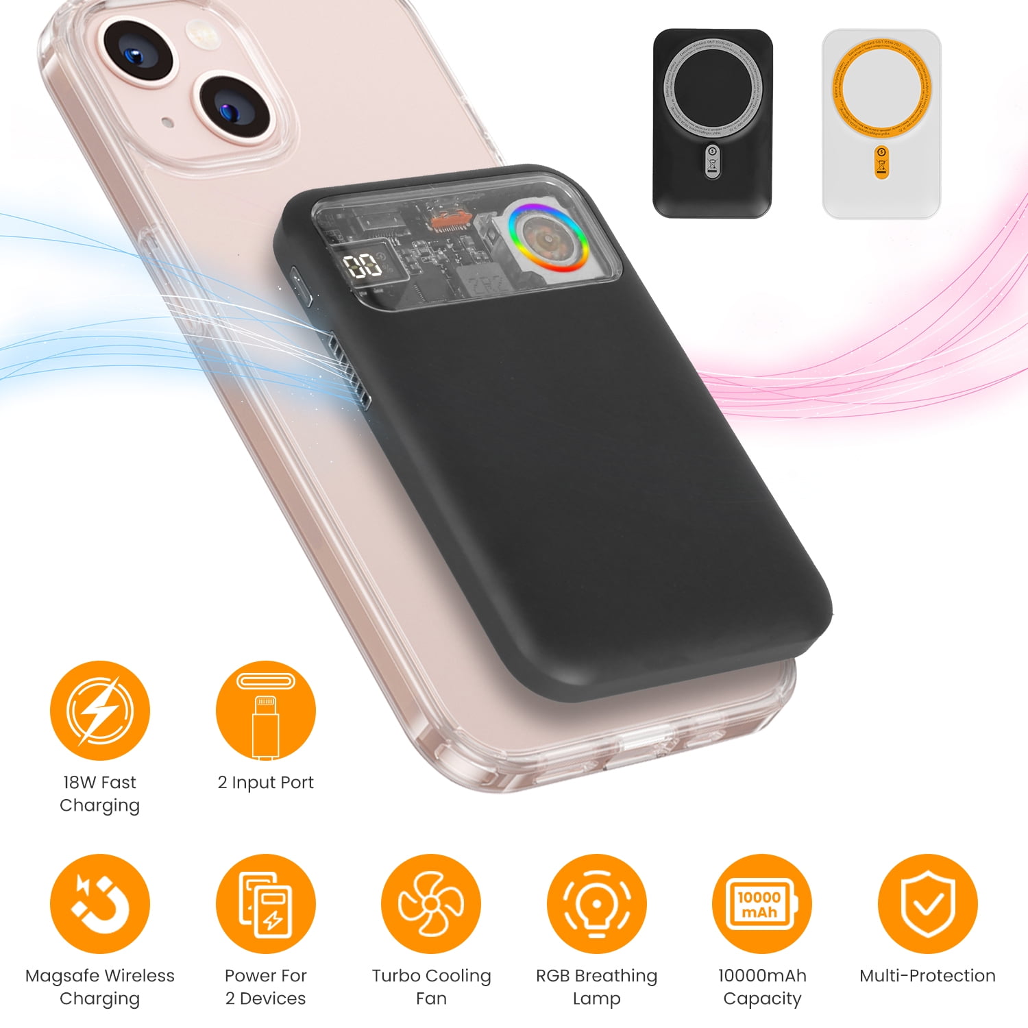 iMounTEK 10000mAh Magsafe Wireless Power Bank 18W Magnetic Portable Charger Fit for IOS Phone 15/14/13/12 Series