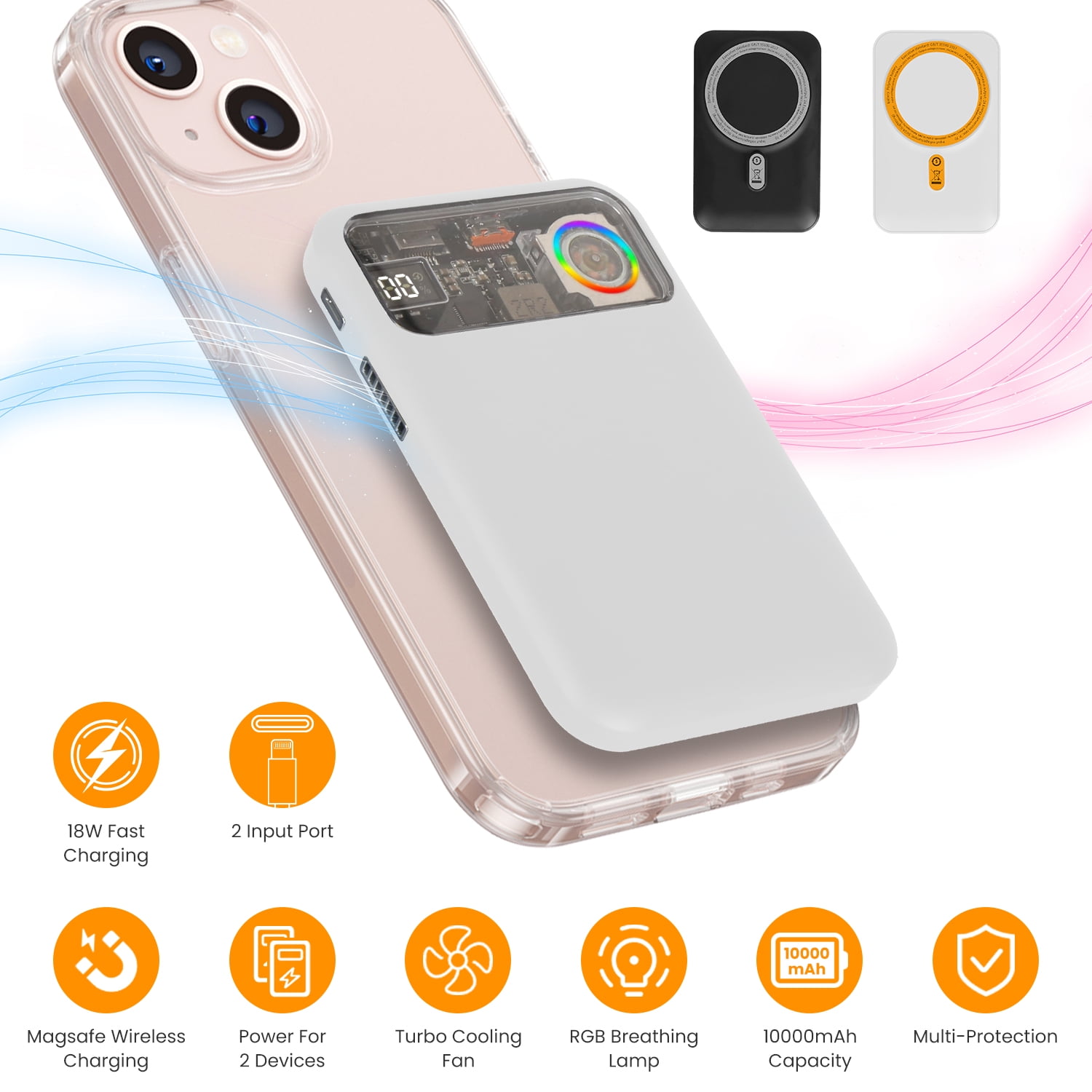 iMounTEK 10000mAh Magsafe Wireless Power Bank 18W Magnetic Portable Charger Fit for IOS Phone 15/14/13/12 Series