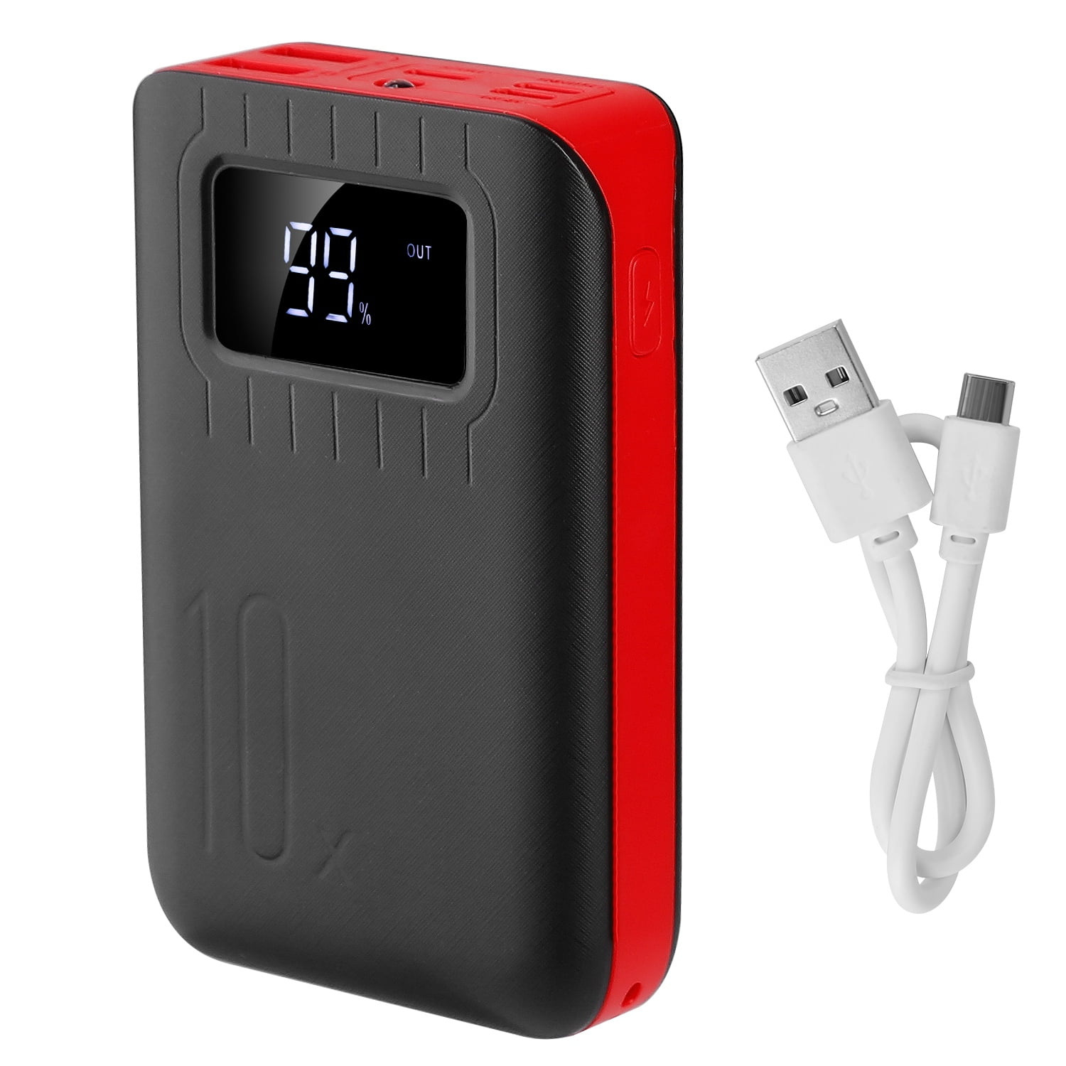 iMounTEK 10000mAh Portable Power Bank External Battery Pack Charger LCD  Display Flashlight Type C Micro USB Red 