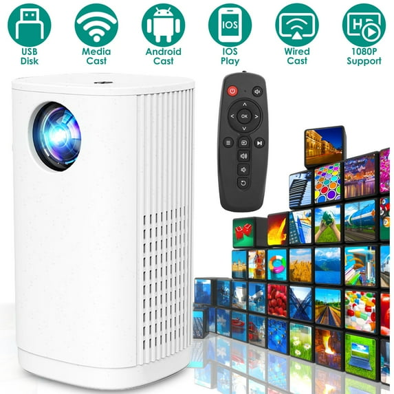 Moclever 1080P Wireless Projector WiFi Mini Projector Portable Compatible with IOS Android iPads U Disk, White