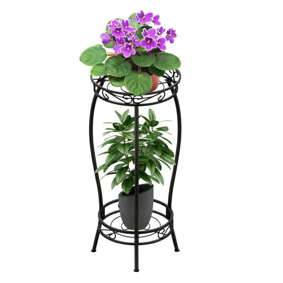 Imountek 2-Tier Tall Plant Stand 26.57in, Rustproof Iron Plant Rack for Indoor Outdoor, Heavy Duty Corner Shelf for Garden Patio Balcony