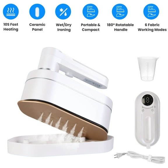Moclever 1200W Portable Handheld Steamer, Clothing Steamer with 3.7oz Water Tank Dry Wet Ironing Modes 180 Rotatable Handle 10S Fast Heating Garment Steamer for Home Travel, White