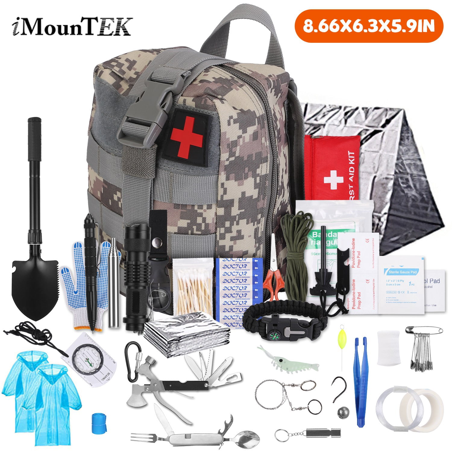 Imountek 125Pcs Survival First Aid Kits, Mini Survival Kits Gear and Equipment for Car Camping Hiking Outdoor Adventure