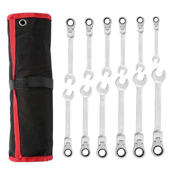 iMounTEK 12Pc 8-19mm Metric Combination Wrench Flexible Head Ratchet Wrench Set Spanner Tool Set