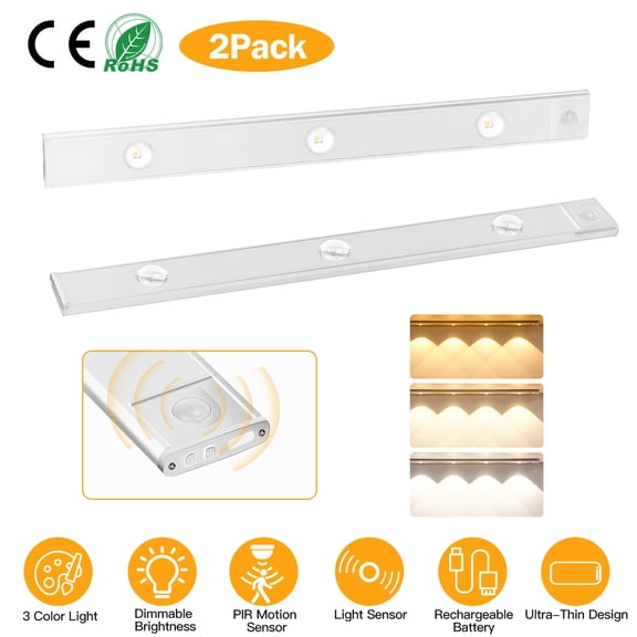 iMounTEK 15.7in Under Cabinet Lights with Motion Sensor, Rechargeable LED Under Cabinet Lighting Wireless Light for Kitchen, Wardrobe, Cupboard, Silver(2Pcs)