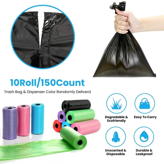 TeqHome 150 Count Dog Poop Bags for Waste Refuse Cleanup for Outdoor Puppy Walking and Travel Leakproof Unscented Degradable Random Colors