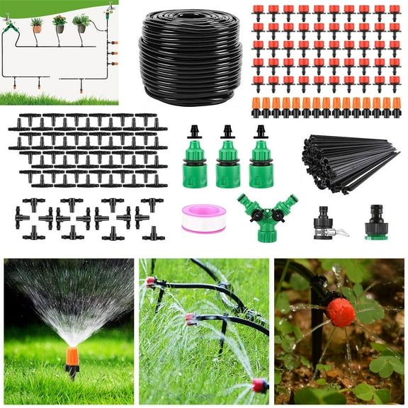 Moclever 164FT Drip Irrigation Kit Automatic Garden Irrigation System Misting Plant Watering Drip Kit for Garden Greenhouse Flower Bed Patio Lawn, Black
