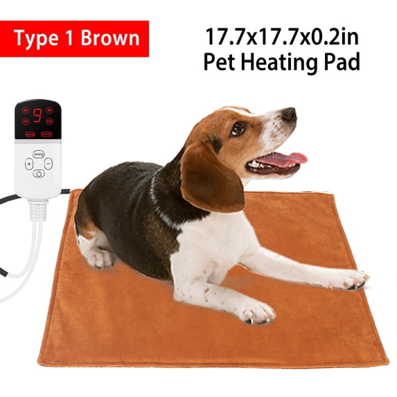 iMounTEK 17.7x17.7x0.2in Electric Pet Heating Pad 9 Adjustable Temperature Dog Cat Indoor Heating Mat with Timer Auto off Chew Resistant Cord for Cat Rabbit Brown