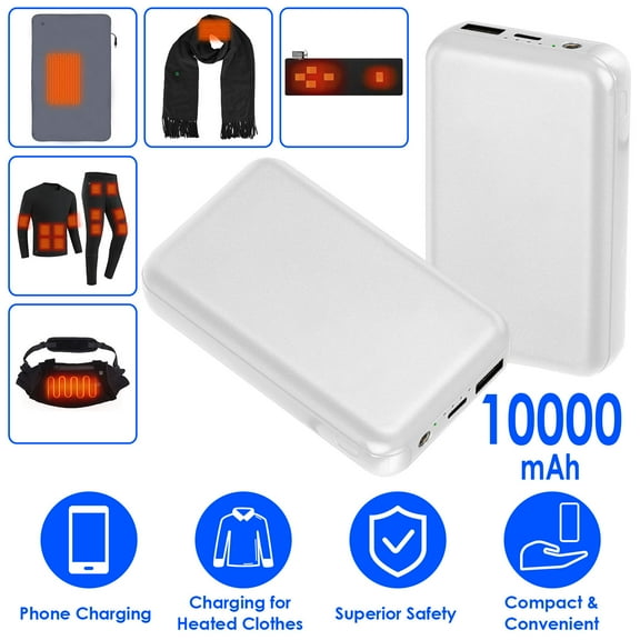 Moclever 1Pcs 10000mAh Heated Vest Power Bank 5V/2A DC12V/2A, Portable Battery Pack Fit for IOS Phone 14 Android and More, White