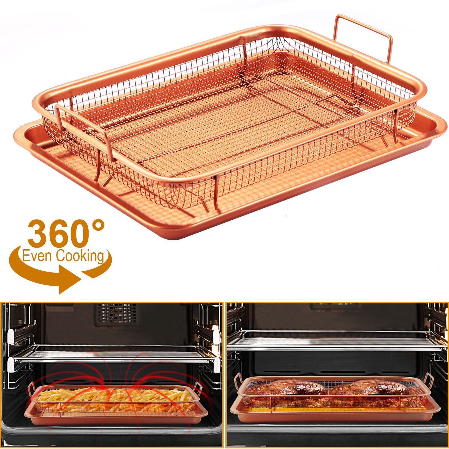 Moclever 2 Piece Cooking Baking Pans Non Stick Bakeware Set for Oven Crisper Pan Cookie Sheet Copper 13 3in
