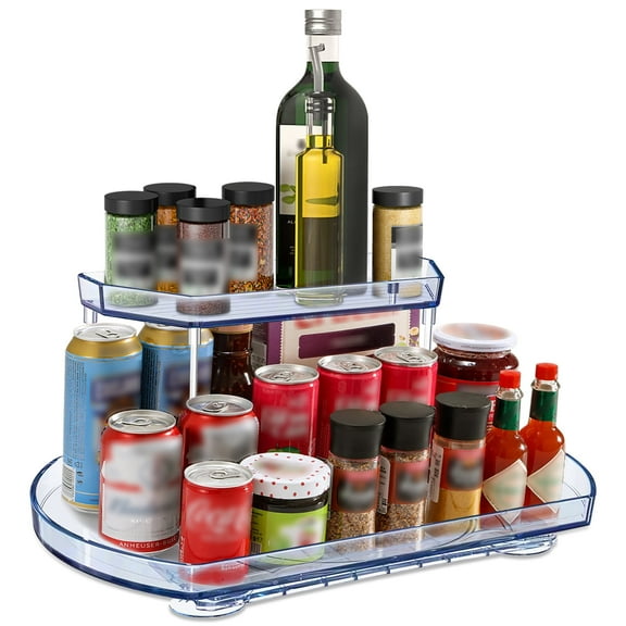 iMounTEK 2-Tier Clear Rectangular Fridge Organizers and Storage, Square Rotating Tray for Refrigerator Cabinet, Table, Pantry, Kitchen, Countertop, Turntable for Refrigerator
