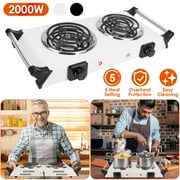 Moclever 2000W Electric Dual Burner Portable Electric Stove Coil Heating Hot Plate Stove Countertop RV Hotplate with 5 Temperature Adjustments Portable Handles, White
