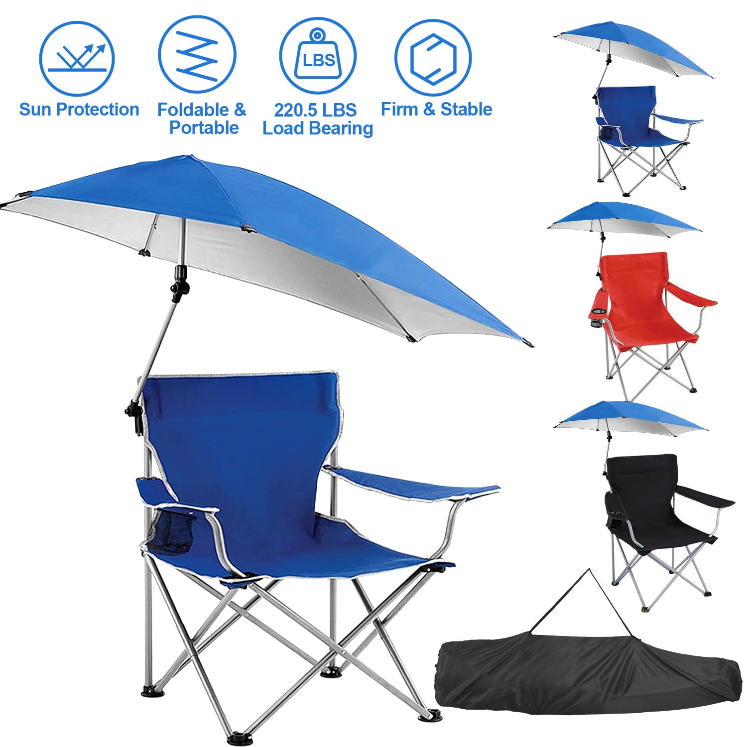 iMounTEK Foldable Chair, Detachable Umbrella, 220.5lbs Load, Adjustable ...