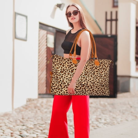 Imountek 24" Travel Duffle Bags, Portable Luggage Bags for Women with Shoulder Handle, Leopard Grain