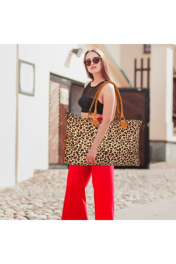 24" Travel Duffle Bags, Portable Luggage Bags for Women with Shoulder Handle, Leopard Grain